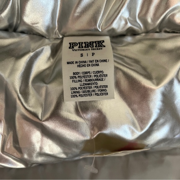 Victoria’s Secret PINK LIMITED EDITION SILVER PUFFER VEST Size Small NWT - Picture 6 of 13